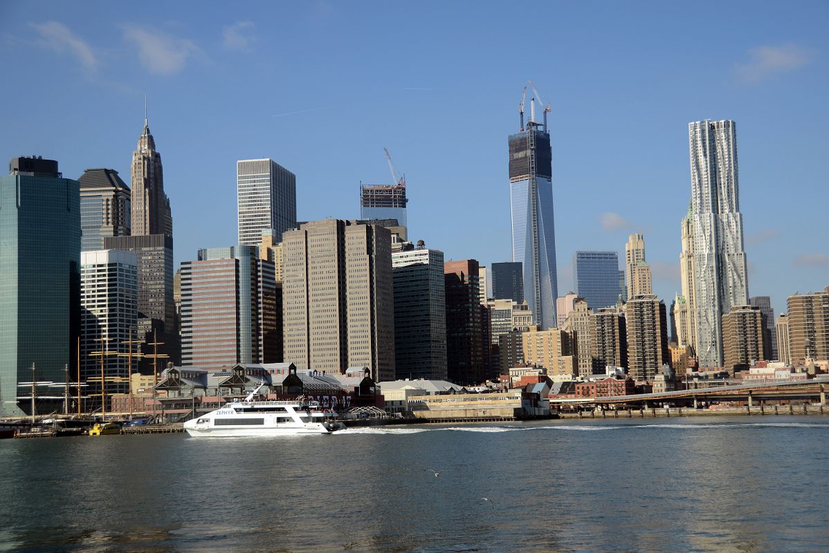 25 New York Financial District Maiden Lane Tower, 70 Pine Street, One Chase Manhattan Plaza, One World Trade Center Being Built, New York by Gehry From Brooklyn Heights